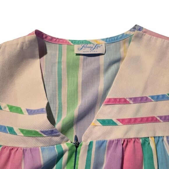 VTG Leisure Life Rainbow Candy Stripe Cotton Nightgown USA Made Gown SZ L/XL - Picture 3 of 7